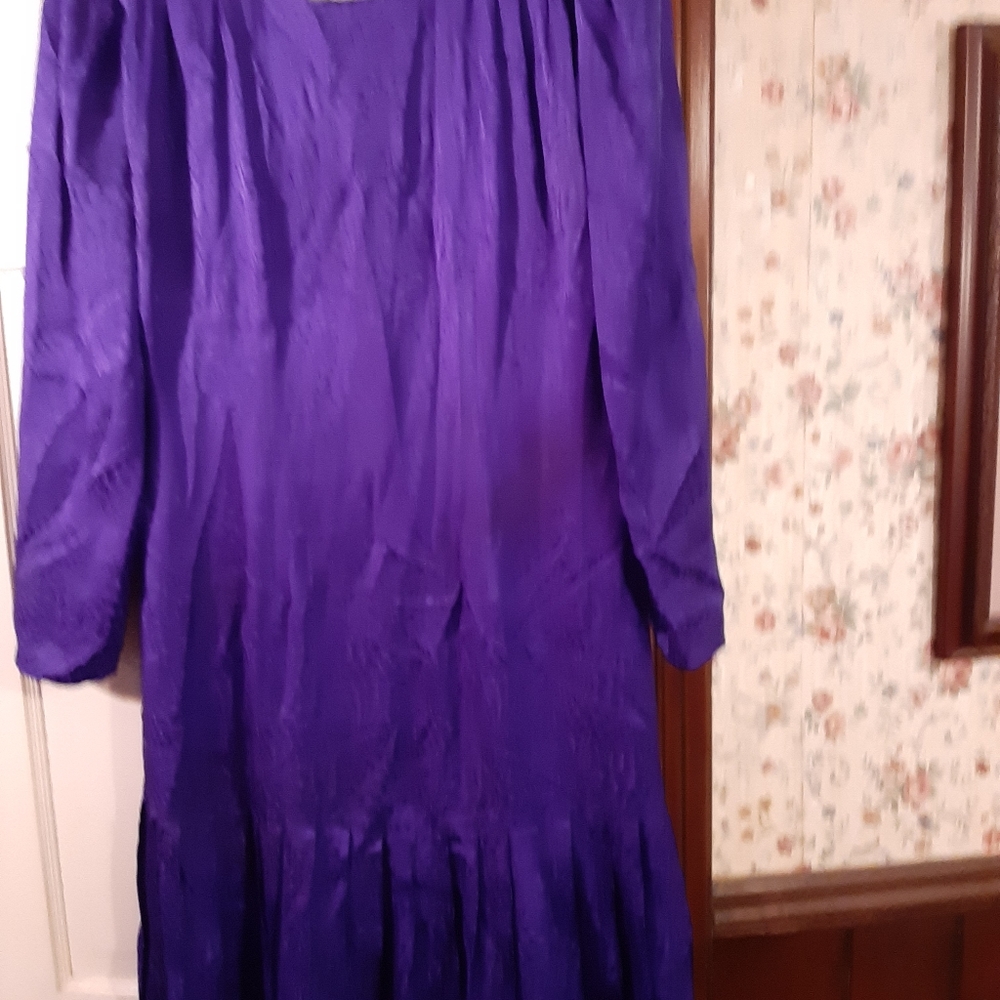 Purple silk print dress.
